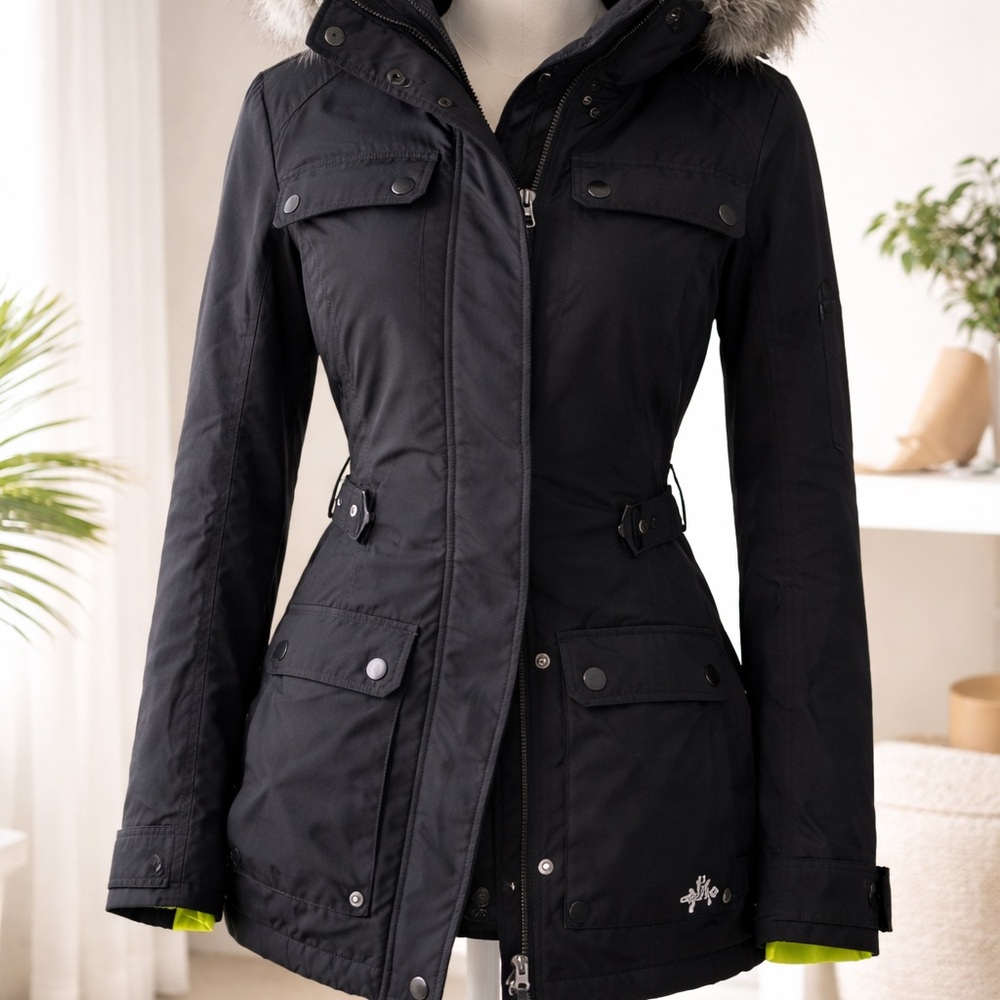 Black Women's Jacket with Fur Trim